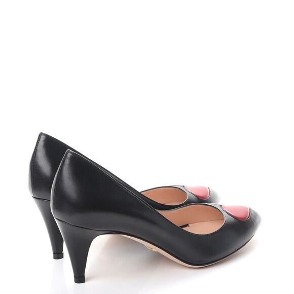 Gucci NIB Molina Black Nappa Pointed Toe Heart Heels Pumps 39 NEW - Picture 4 of 8